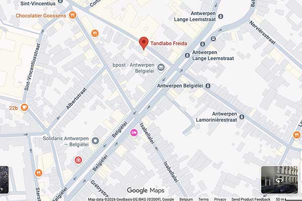 Kaart: Tandlabo Freida, Lange Leemstraat 174, 2018 Antwerpen